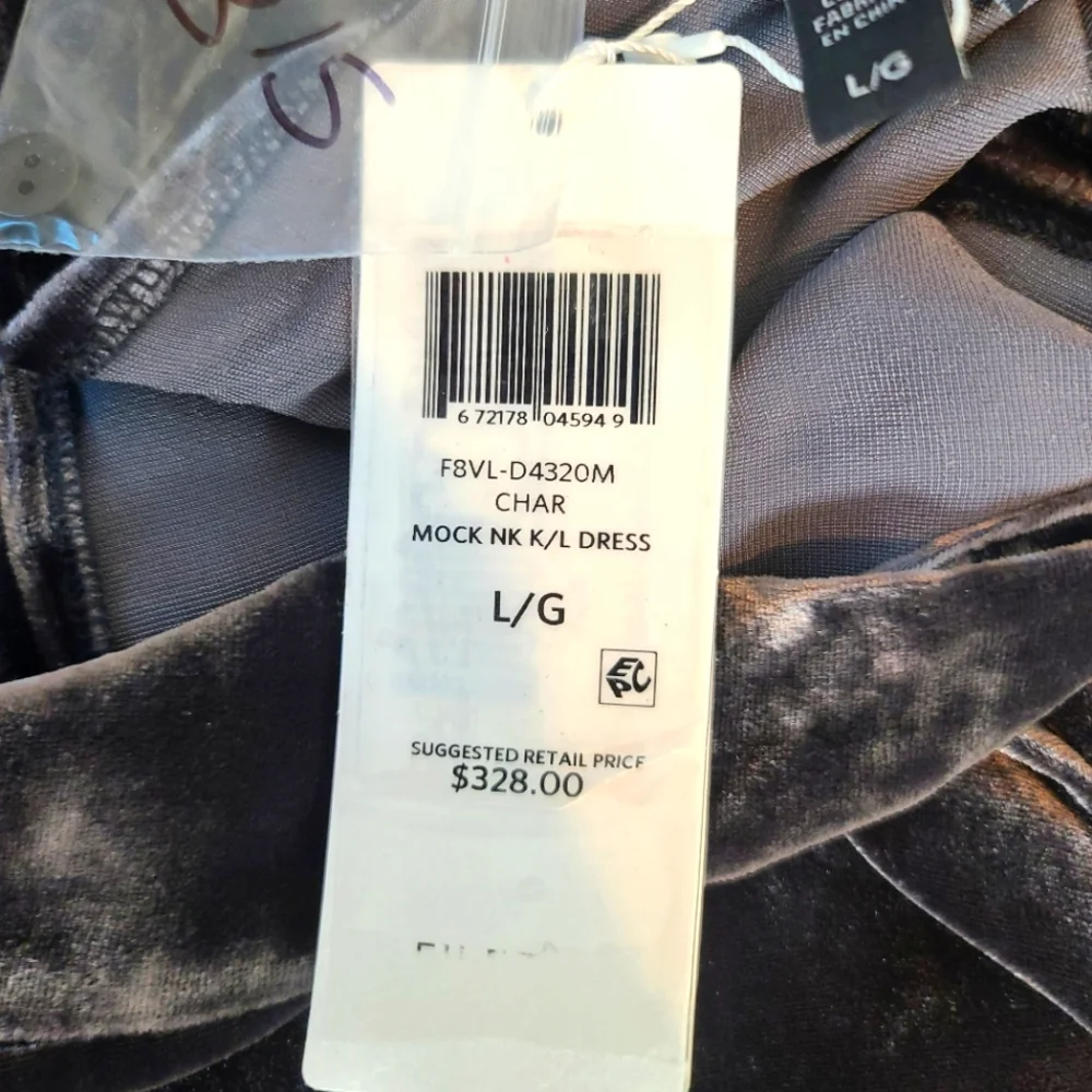 EILEEN FISHER Velvet Mock Neck Velour Tie Back Silk Blend Dress NWT Size… - Picture 7 of 9